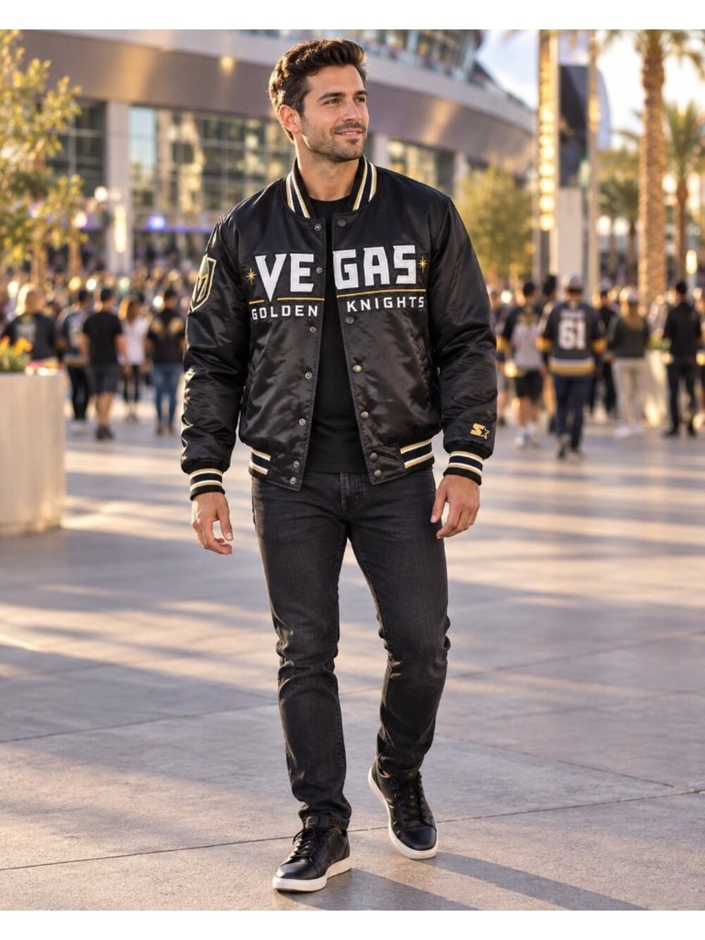 Starter Black Label Vegas Golden Knights Satin Bomber Jacket Small NWOT
